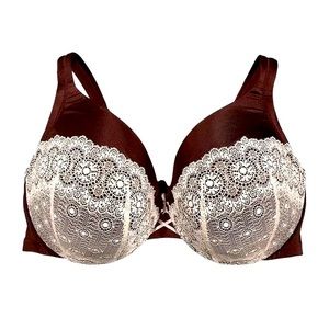 Nwt Cacique Full Coverage Lace Overlay Rich Brown wide Straps Bra 46DDD